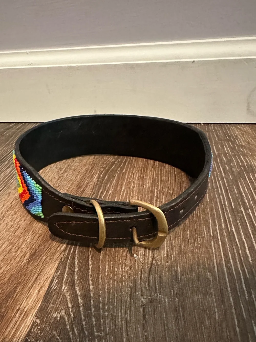 Leather Dog Collar with Rainbow Beading